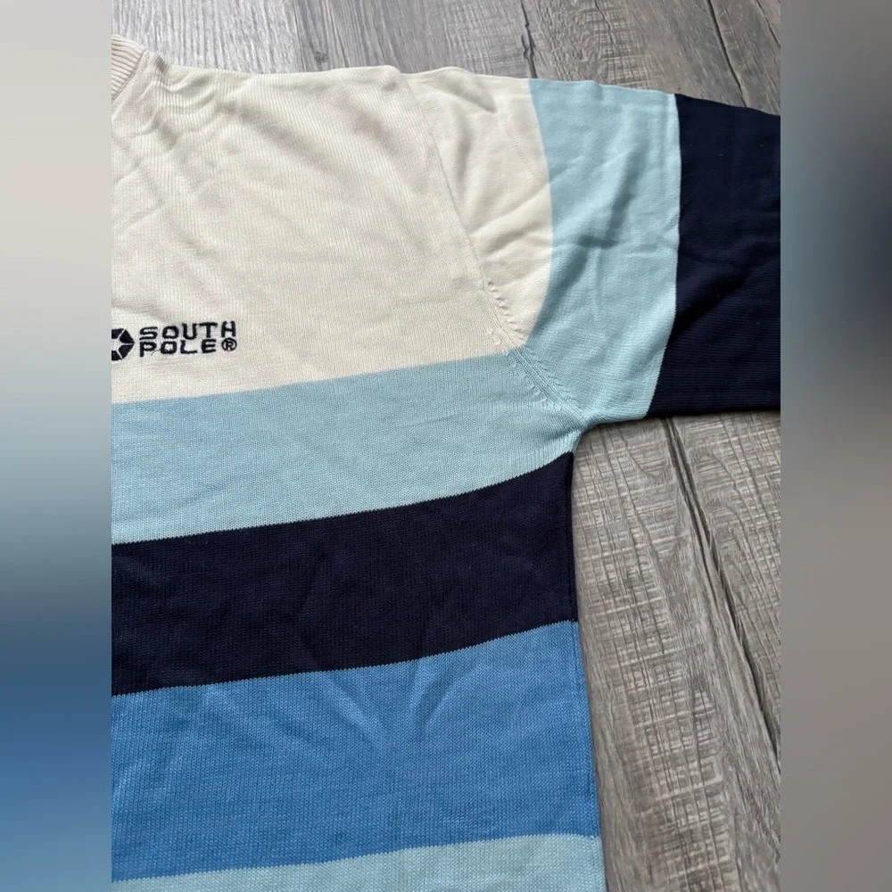 Vintage South Pole Men's Large Sweater Y2K Spell Out Striped Color Block Knit